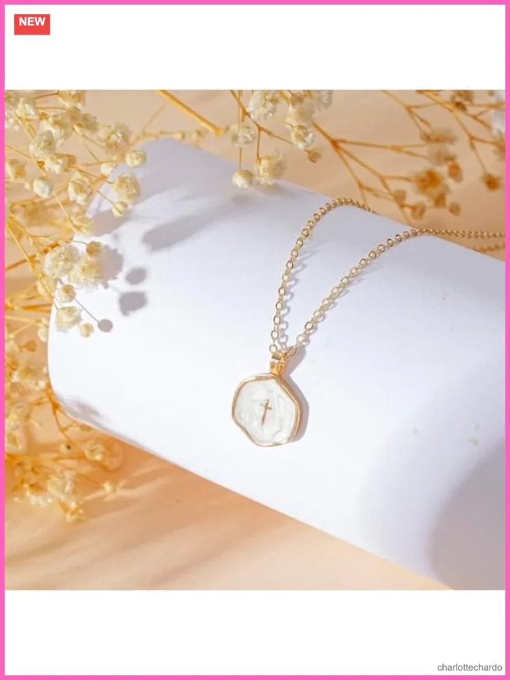 14K Gold Over Brass Cross Necklace Adjustable Faith Pendant Baptism Gift